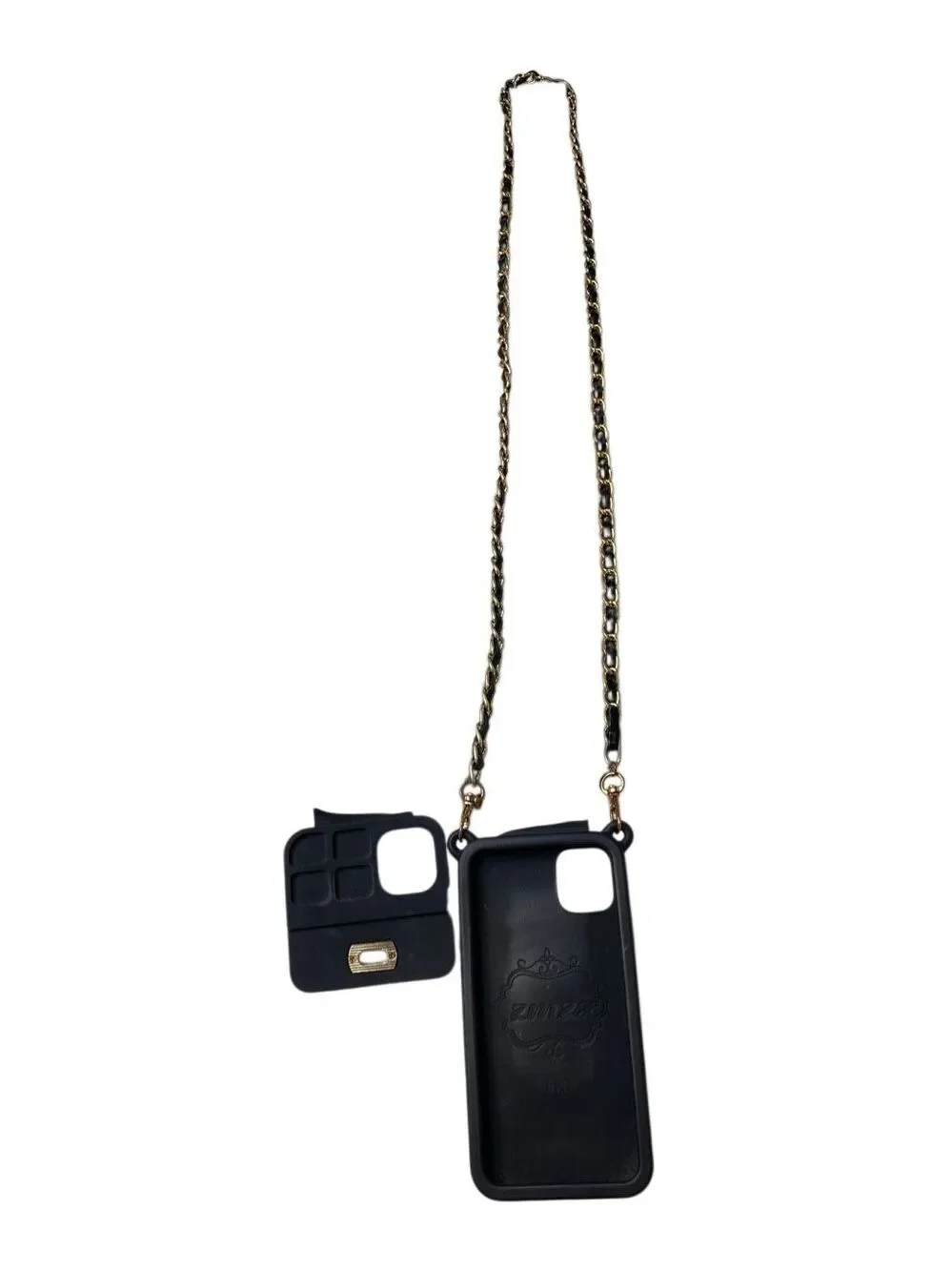 Flawed Black Quilted Crossbody iPhone 11 Case Wallet Chain Card Holder Silicone